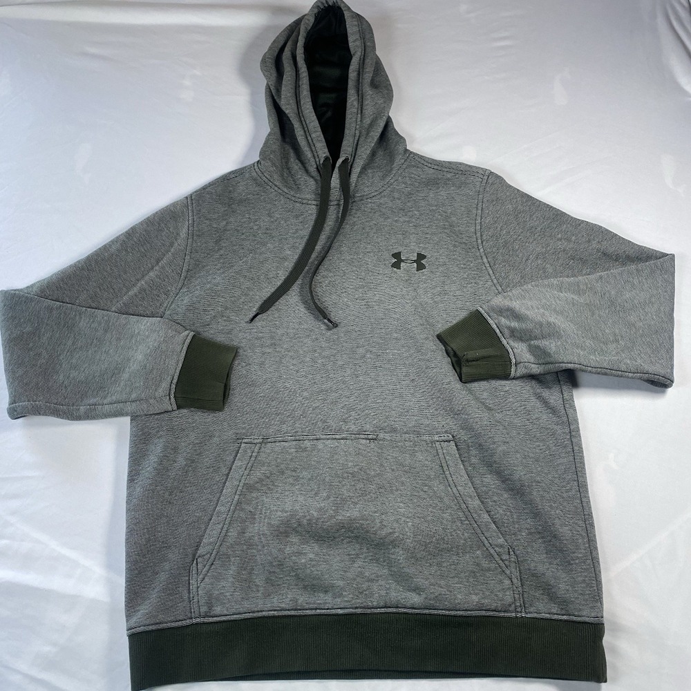Under Armour Coldgear Hoodie Mens Gray Green Striped Loose Adult Large